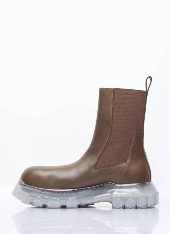 Rick Owens Leren Tractorlaarzen met Transparante Zool Brown Heren