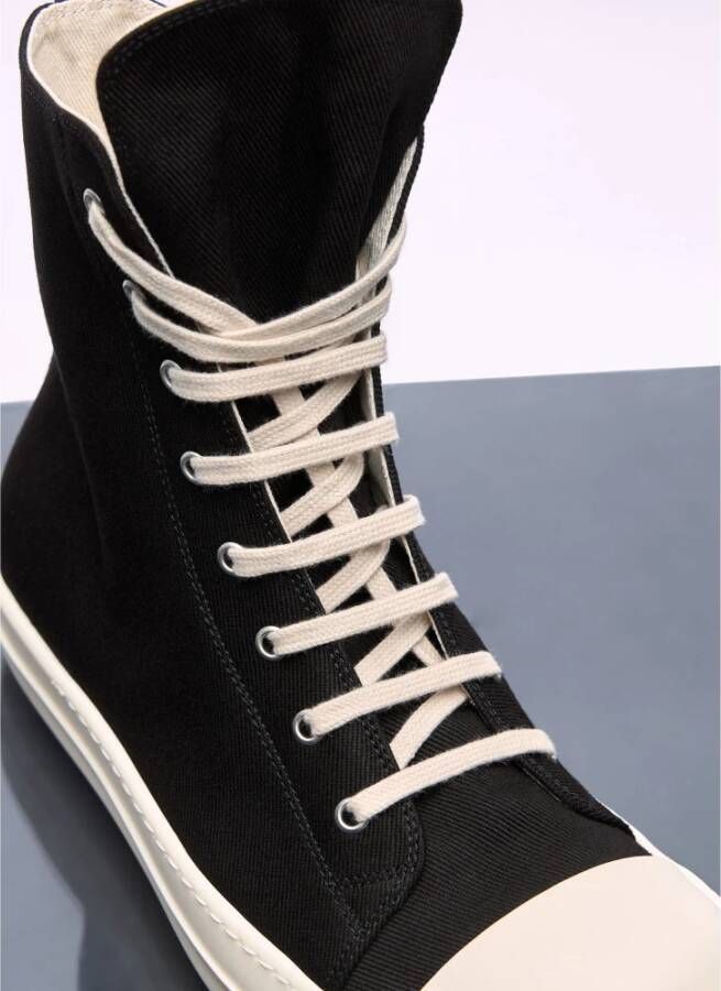 Rick Owens Twill High-Top Sneakers met Rits Black Heren