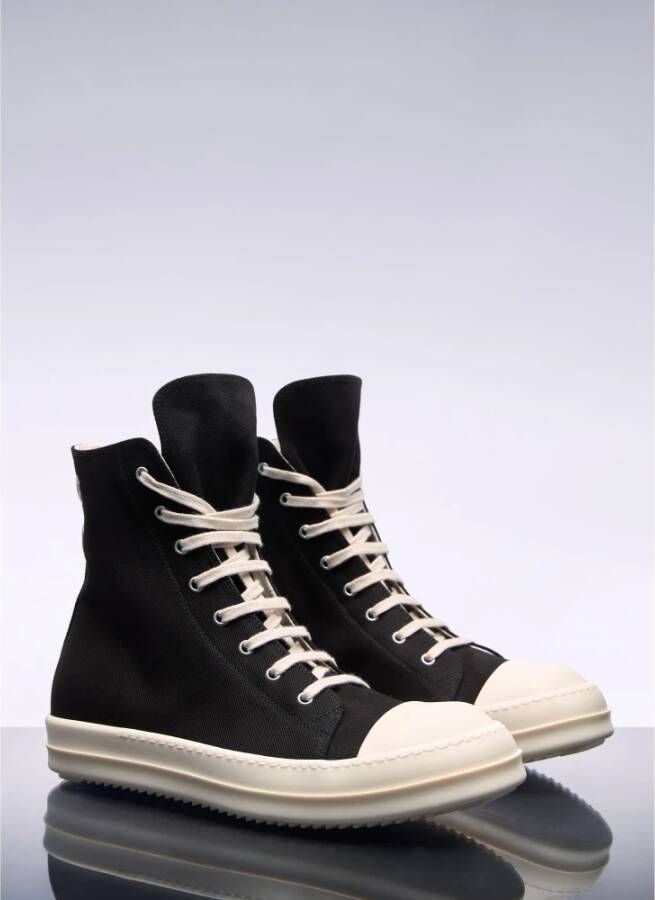 Rick Owens Twill High-Top Sneakers met Rits Black Heren