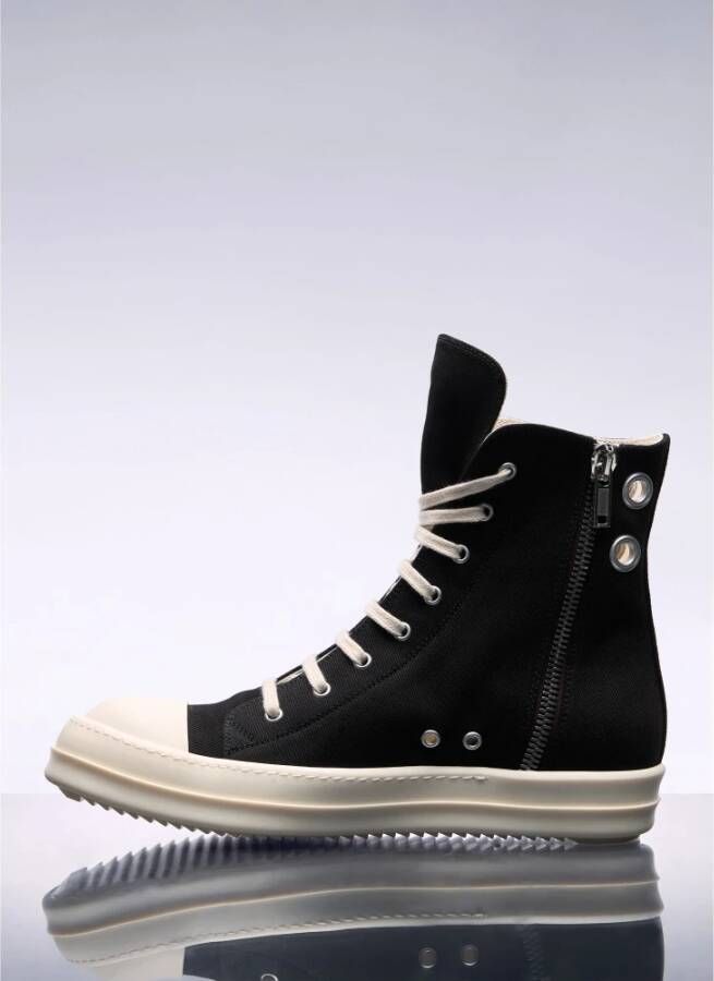 Rick Owens Twill High-Top Sneakers met Rits Black Heren