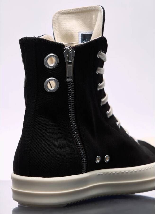 Rick Owens Twill High-Top Sneakers met Rits Black Heren