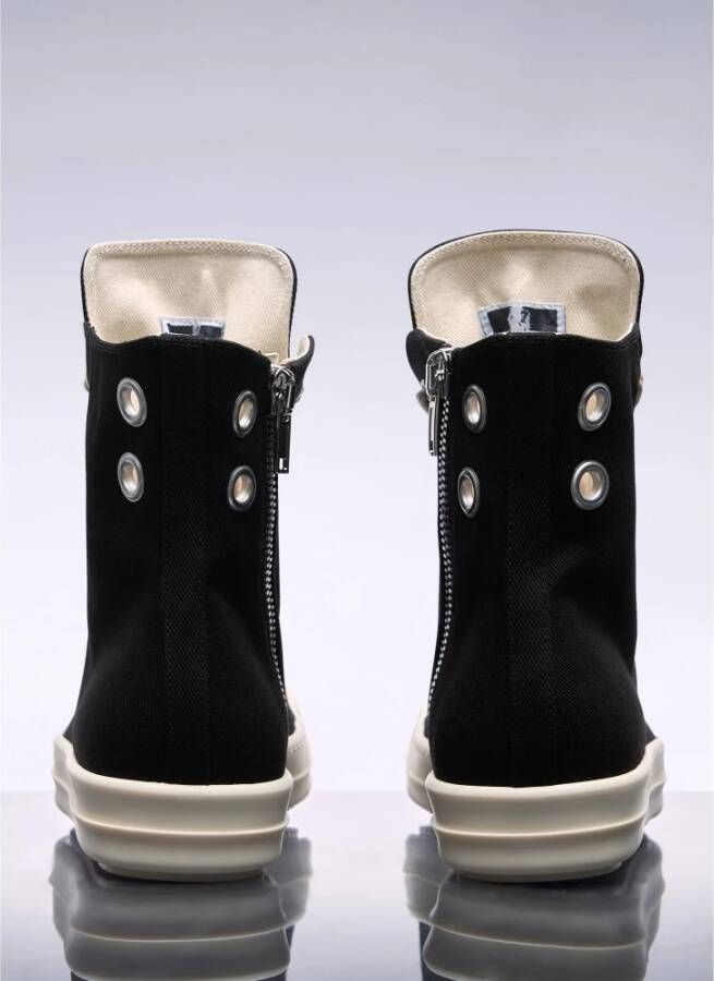 Rick Owens Twill High-Top Sneakers met Rits Black Heren