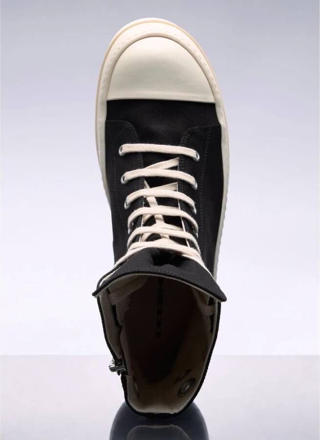 Rick Owens Twill High-Top Sneakers met Rits Black Heren