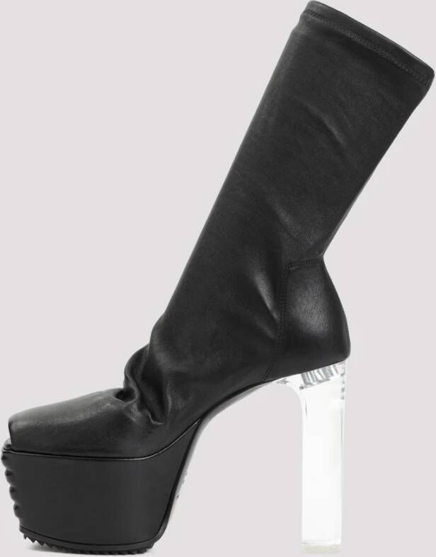 Rick Owens Zwarte Leren Enkellaarzen met Hakken Black Dames