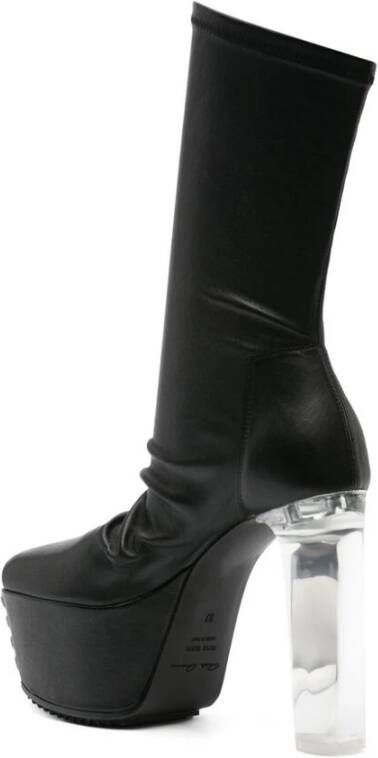 Rick Owens Zwarte leren peep toe kuitlaarzen Black Dames