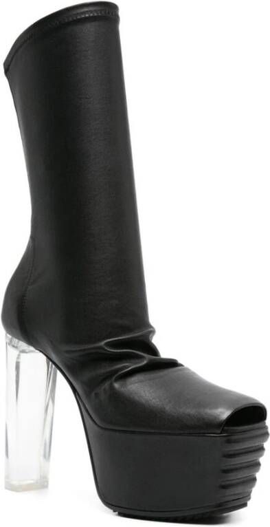 Rick Owens Zwarte leren peep toe kuitlaarzen Black Dames