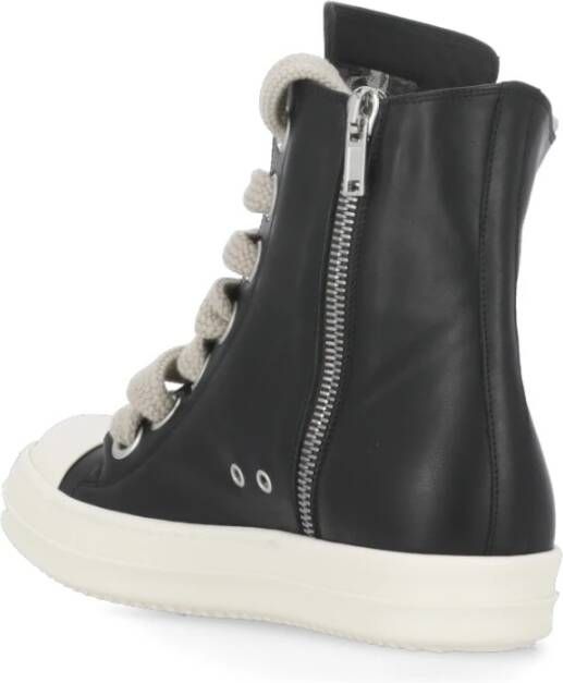 Rick Owens Zwarte Leren Sneakers met Contrasterende Zool Black Dames