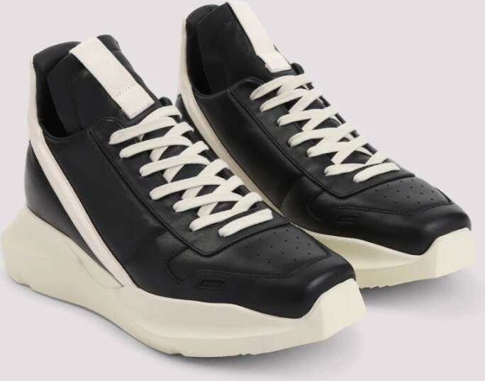 Rick Owens Zwarte Leren Sneakers Stijlvol Comfort Black Heren