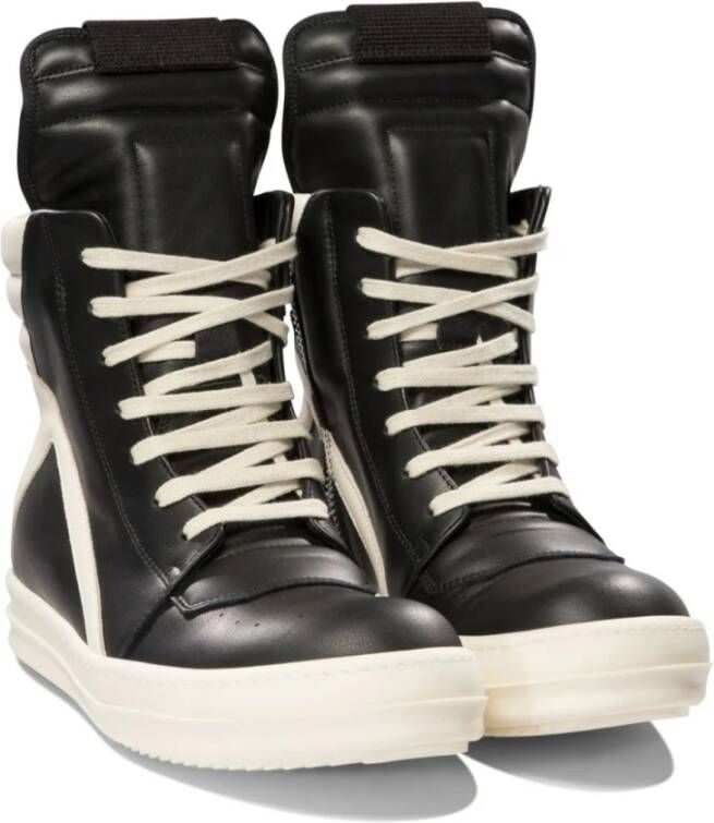 Rick Owens Zwarte Leren Sneakers Twee-Tint Ontwerp Black Dames