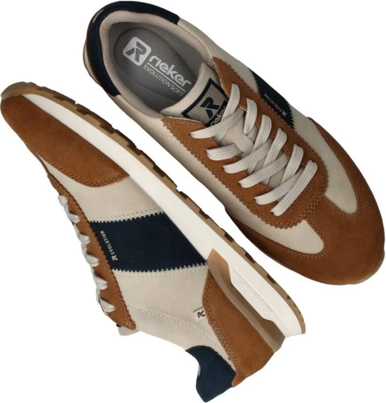 Rieker Beige Sneaker met Oker en Blauwe Accenten Multicolor Heren