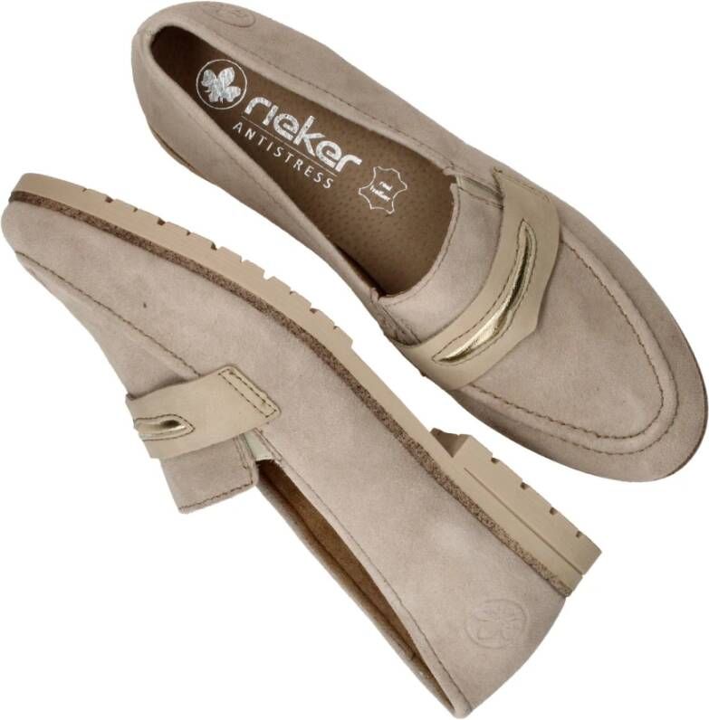 Rieker Beige Suède Loafer met Leren Voetbed Beige Dames