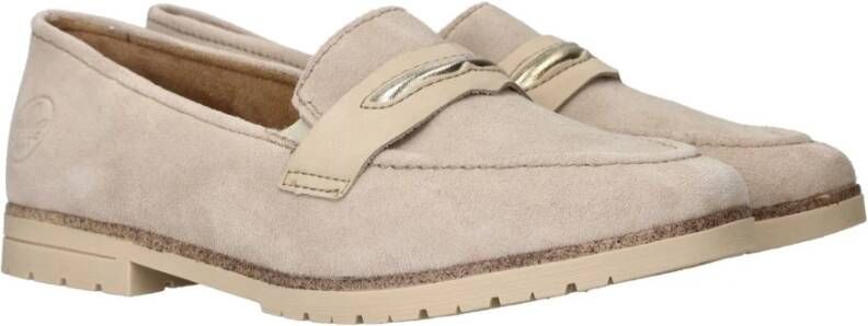 Rieker Beige Suède Loafer met Leren Voetbed Beige Dames