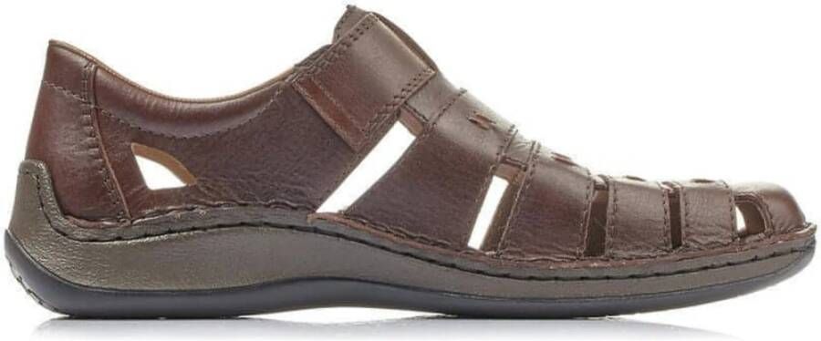 Rieker Bruin Leren Heren Platte Sandalen Brown Heren