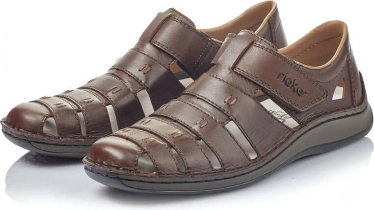 Rieker Bruin Leren Heren Platte Sandalen Brown Heren