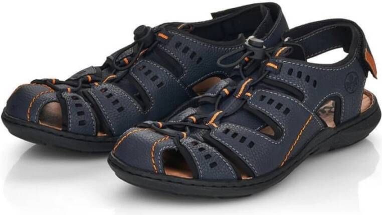 Rieker Blauwe platte sandalen voor heren Blauw Heren