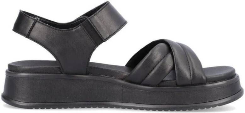 Rieker Comfortabele Leren Platte Sandalen Zwart Dames