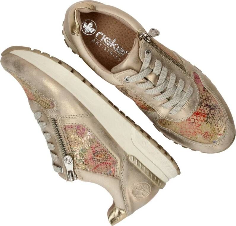 Rieker Gouden Print Sneaker met Rits en Veters Multicolor Dames