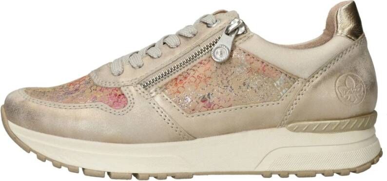 Rieker Gouden Print Sneaker met Rits en Veters Multicolor Dames