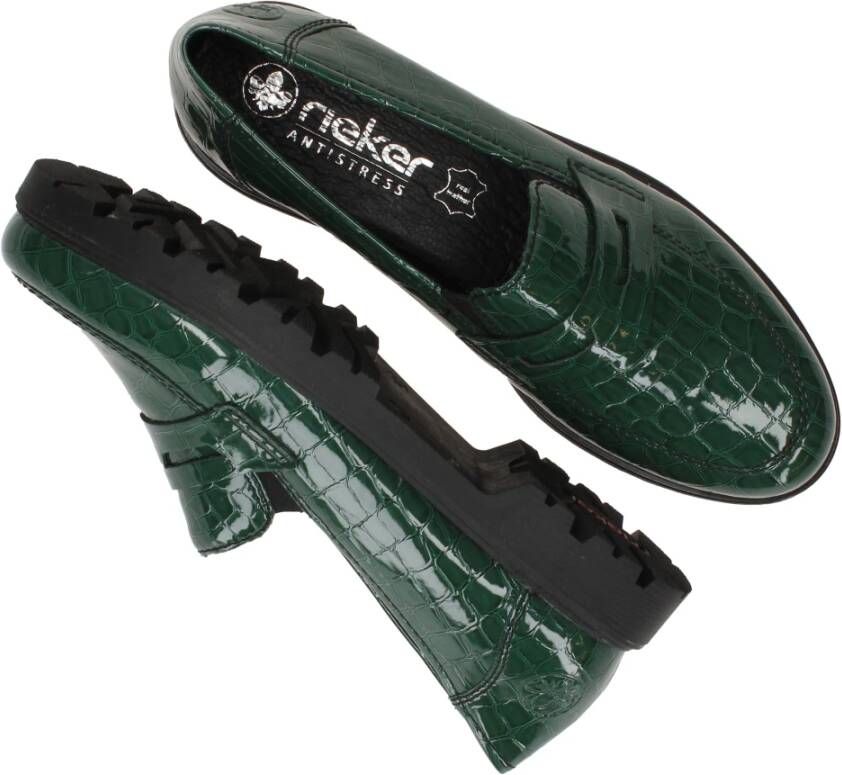 Rieker Groene Animal Print Loafer Instapper Green Dames