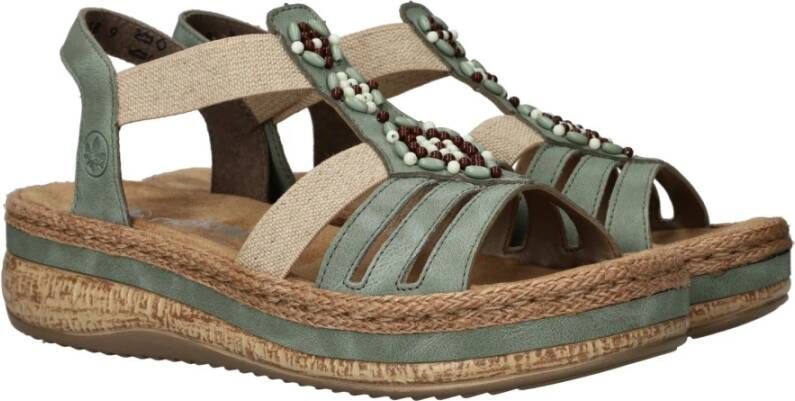 Rieker Mintgroene Beaded Platform Sandaal Green Dames