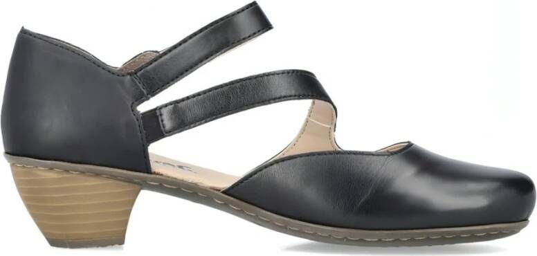 Rieker Zwarte Leren Platte Sandalen Zwart Dames