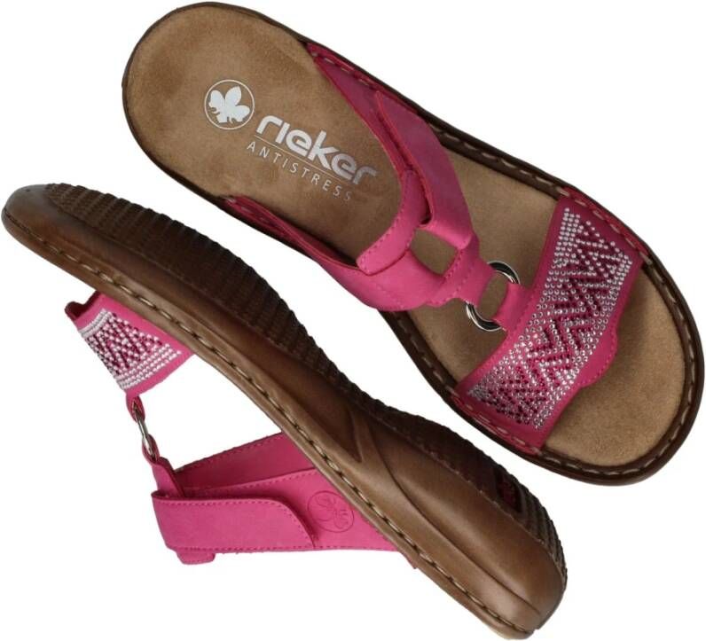 Rieker Roze Diamantpatroon Zomer Slipper Pink Dames