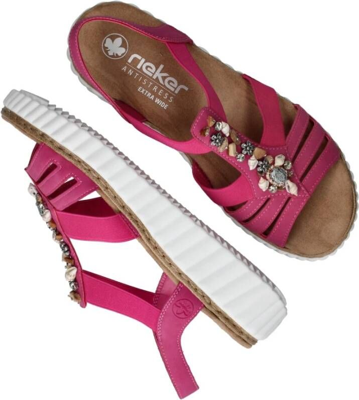 Rieker Roze zomersandalen met stenen en schelpen Pink Dames