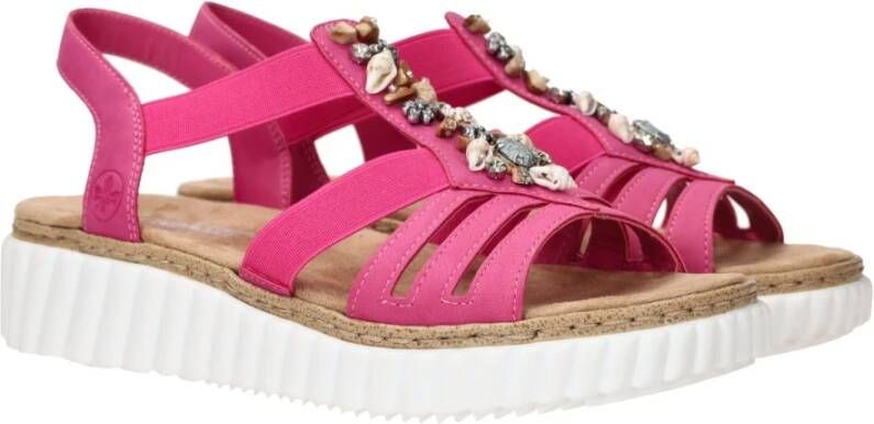 Rieker Roze zomersandalen met stenen en schelpen Pink Dames