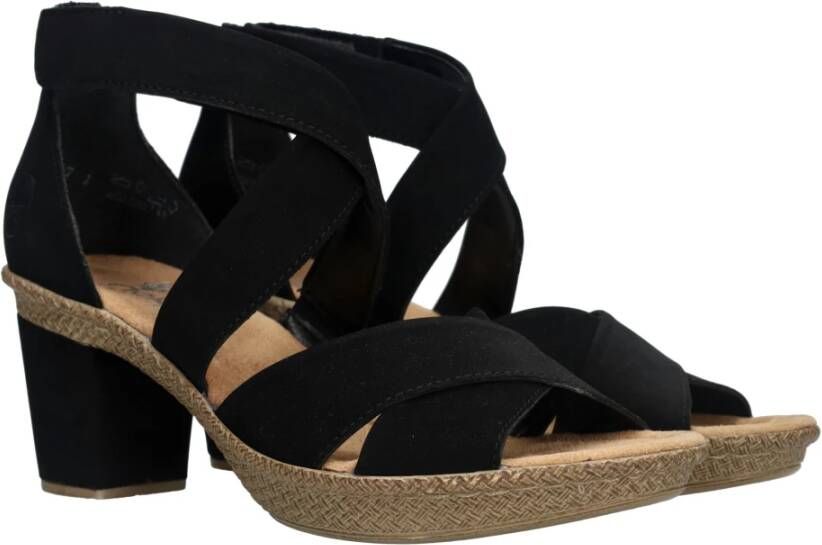 Rieker Zwarte Synthetische Hoge Hak Sandalen Zwart Dames