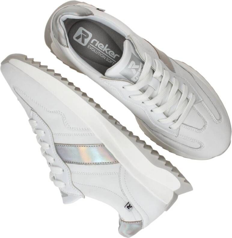 Rieker Sportieve witte sneaker met metallic accenten White Dames