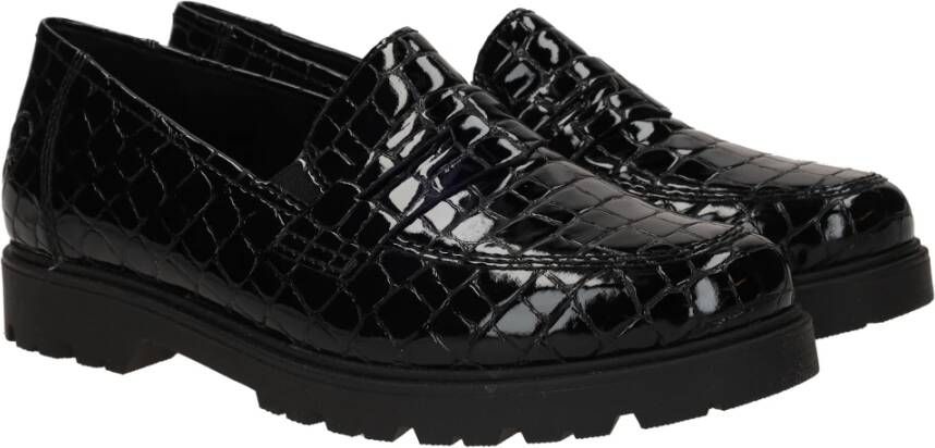 Rieker Stijlvolle zwarte loafer met dierenprint Black Dames