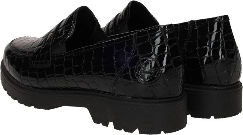 Rieker Stijlvolle zwarte loafer met dierenprint Black Dames