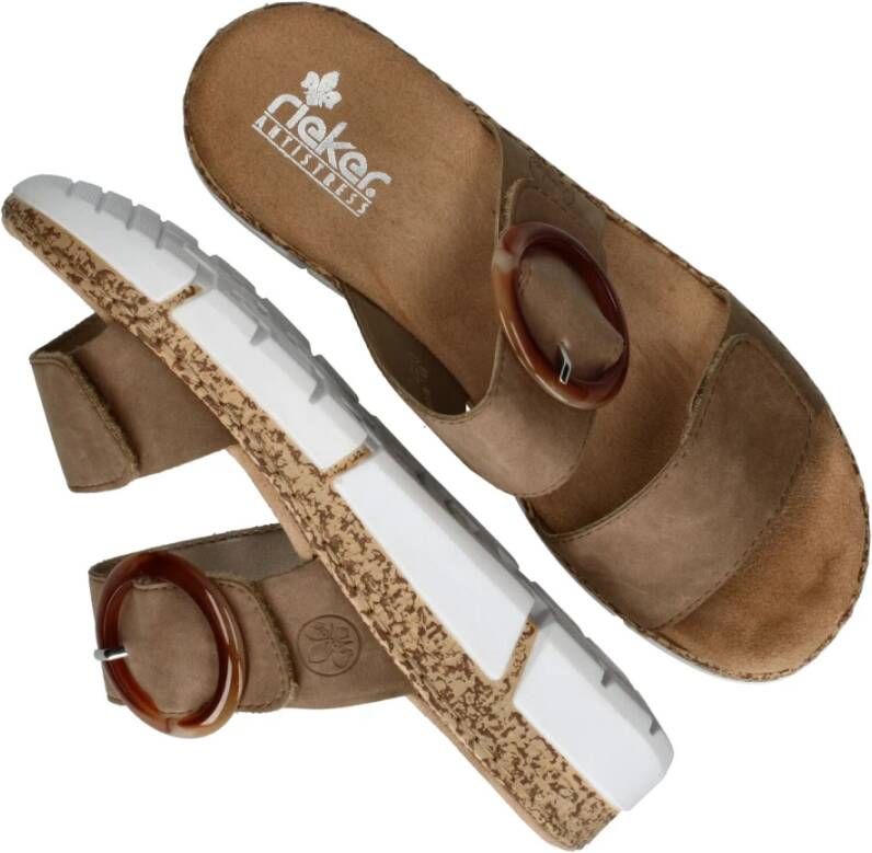 Rieker Taupe Detail Zomer Slipper Gray Dames