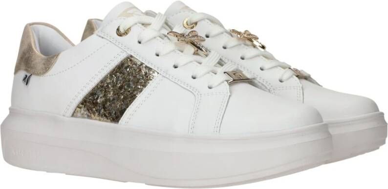 Rieker Trendy witte leren sneakers met gouden libelledetail White Dames