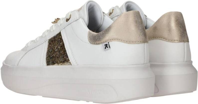 Rieker Trendy witte leren sneakers met gouden libelledetail White Dames