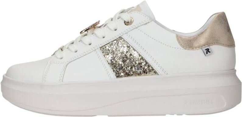 Rieker Witte leren sneakers met gouden libelledetail White Dames