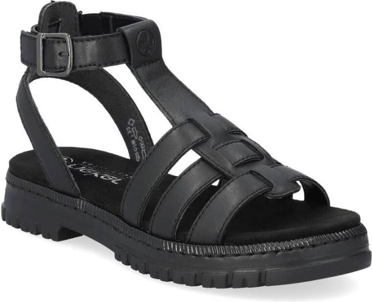 Rieker Zwarte Casual Open Platte Sandalen Black Dames