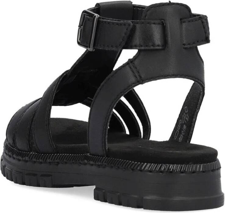 Rieker Zwarte Casual Open Platte Sandalen Black Dames