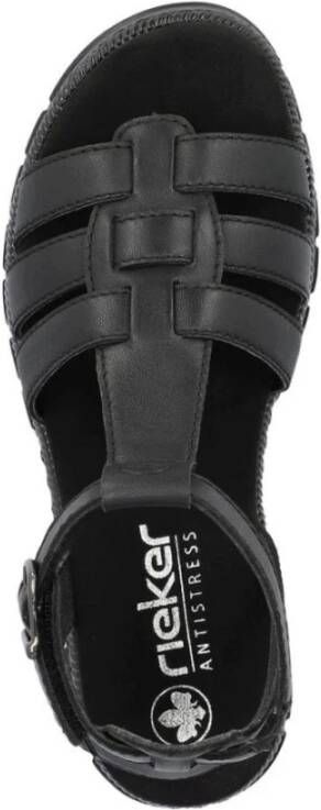 Rieker Zwarte Casual Open Platte Sandalen Black Dames