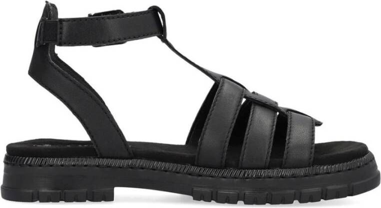 Rieker Zwarte Casual Open Platte Sandalen Black Dames