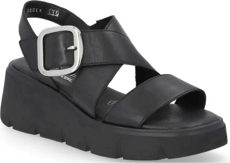 Rieker Zwarte Casual Platte Open Sandalen Black Dames