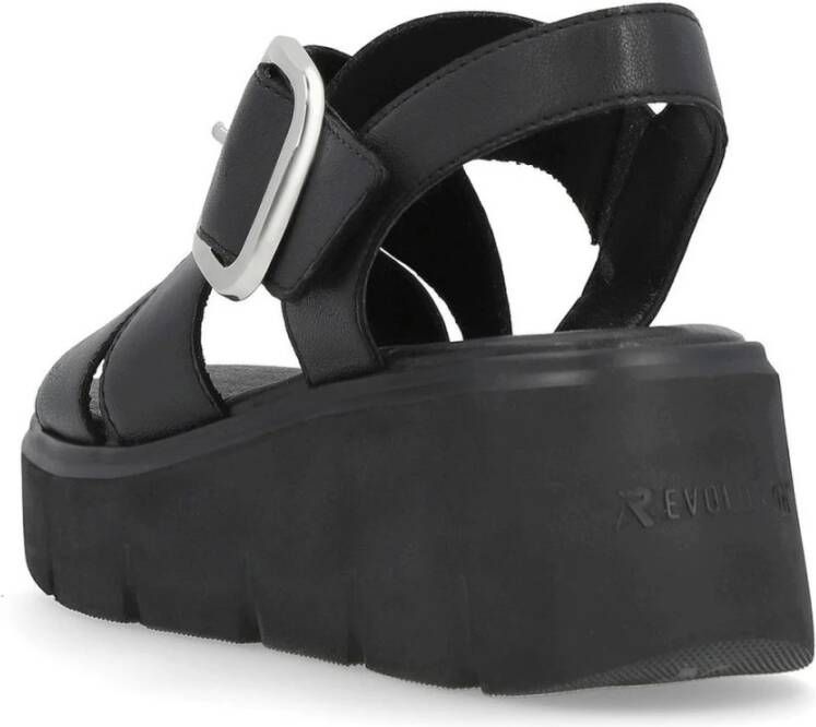 Rieker Zwarte Casual Platte Open Sandalen Black Dames