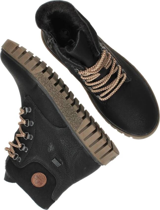 Rieker Zwarte Comfortabele Veterschoenen met Tex Black Dames