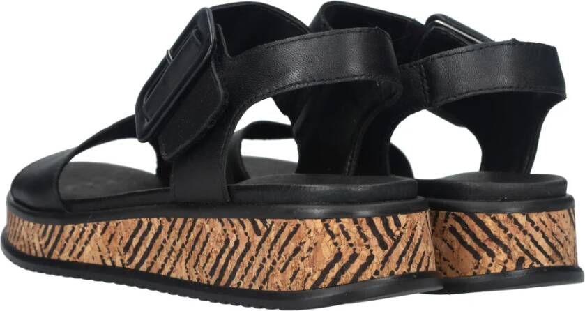 Rieker Zwarte leren sandaal met print Black Dames