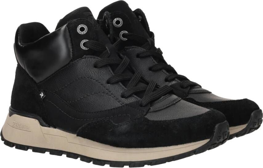 Rieker Zwarte Leren Sneaker met Ritssluiting Black Dames