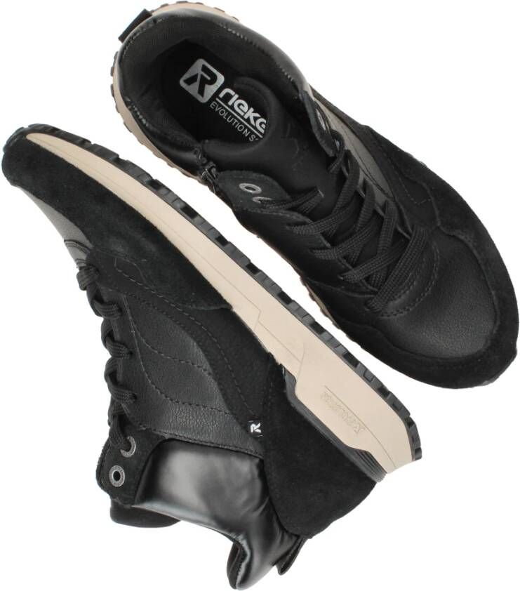 Rieker Zwarte Leren Sneaker met Ritssluiting Black Dames