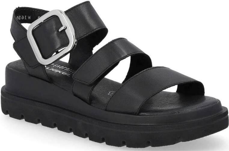 Rieker Zwarte Open Platte Sandalen Vrouwen Black Dames