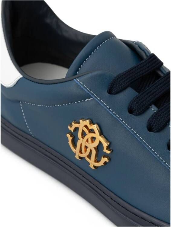 Roberto Cavalli Blauwe leren sneaker Blue Heren