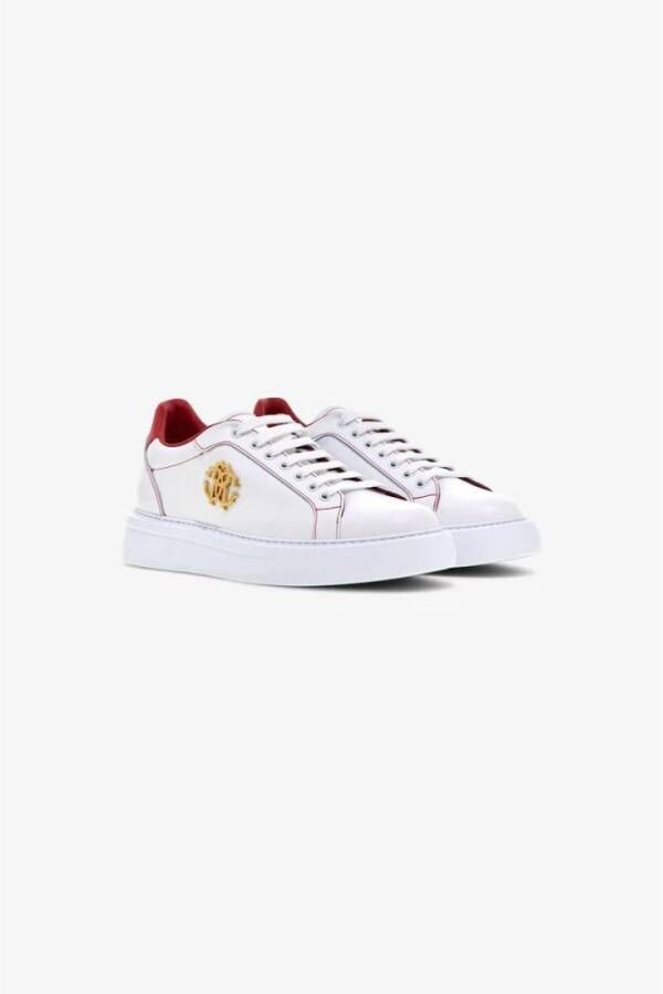 Roberto Cavalli Gouden Embleem Leren Sneakers White Heren