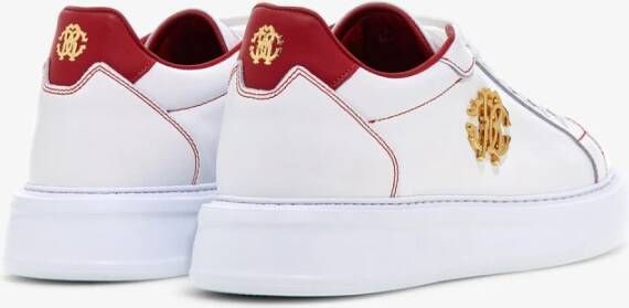 Roberto Cavalli Gouden Embleem Leren Sneakers White Heren